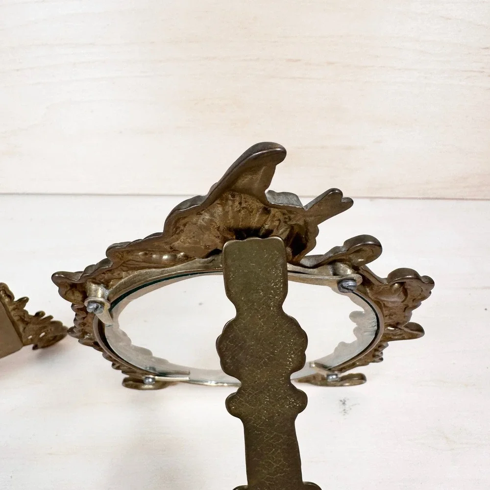 Vintage Brass Rococo Easel Picture Frames Pair Ornate 4x6 & Oval Set